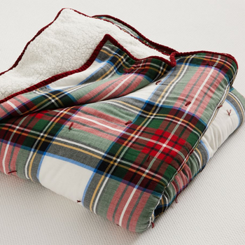 Stewart Plaid Cotton Sherpa Blanket From Pottery Barn