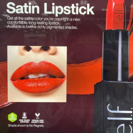 Elf Fair Trade Certified lipstick featured on an in-store banner ad at Target