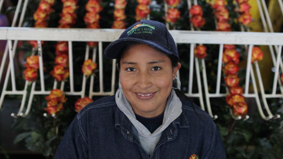 Miriam Taipe, a floral worker at Agrocoex, a Fair Trade Certified rose farm in Ecuador.