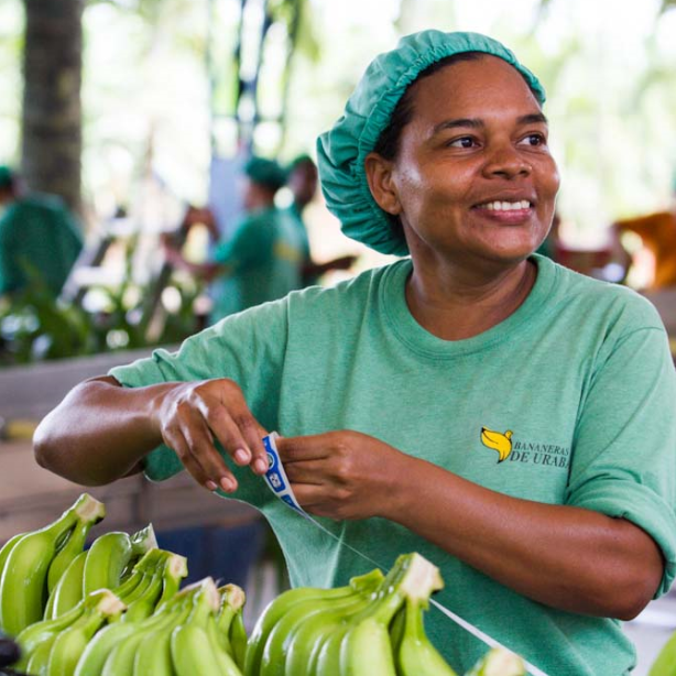 woman processing bananas